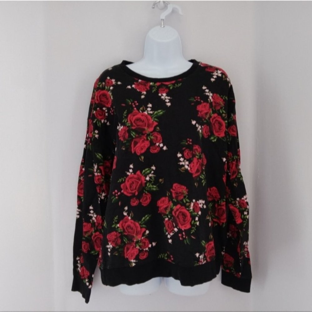 H&M Divided Rose Patterned Sweatshirt Size XL *FLAW*